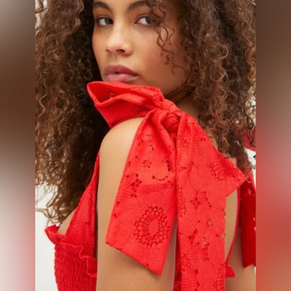 Hill House Lace Ribbon Ellie Nap Dress Poppy Red Floral Lace - Picture 4 of 8